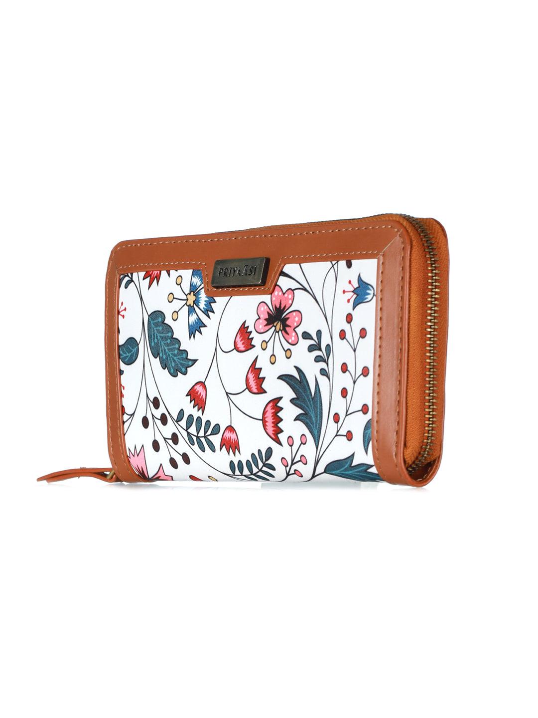 Women's White Tropical Floral Chain Wallet - Priyaasi - Indiakreations