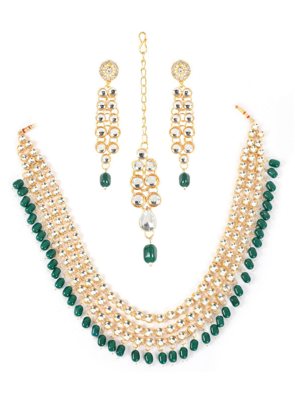 Women's Green Gold-Plated Bridal Kundan Layered Jewellery Set - Jazz and Sizzle - Indiakreations