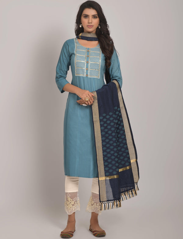 Women's Sky Blue Designer Kurta Set - Dwija Fashion - Indiakreations