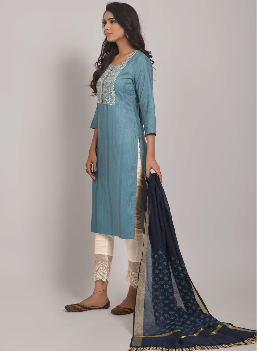 Women's Sky Blue Designer Kurta Set - Dwija Fashion - Indiakreations