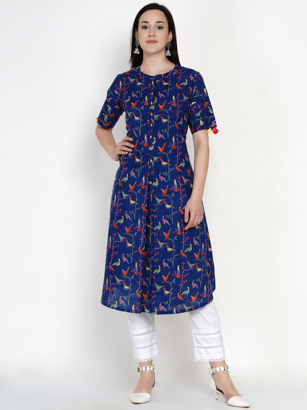 Women's Indigo Printed Cotton Kurta Only - Women Republic - Indiakreations