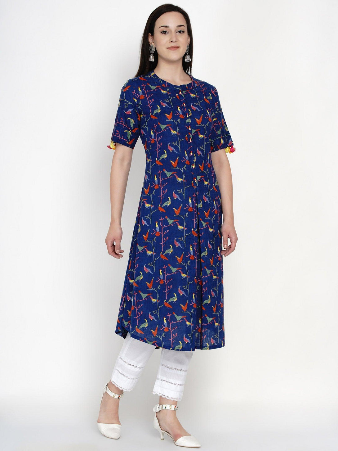 Women's Indigo Printed Cotton Kurta Only - Women Republic - Indiakreations