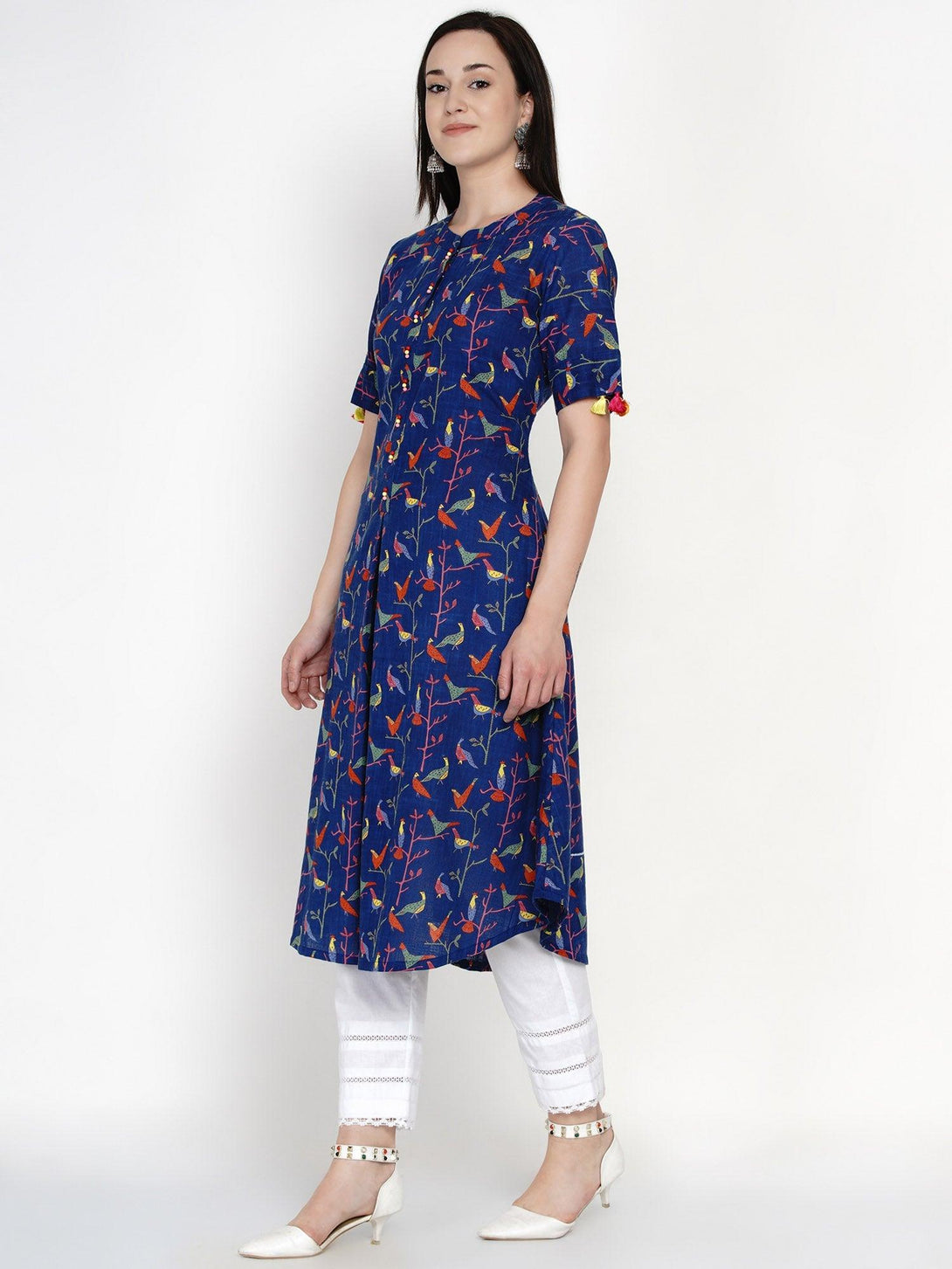 Women's Indigo Printed Cotton Kurta Only - Women Republic - Indiakreations