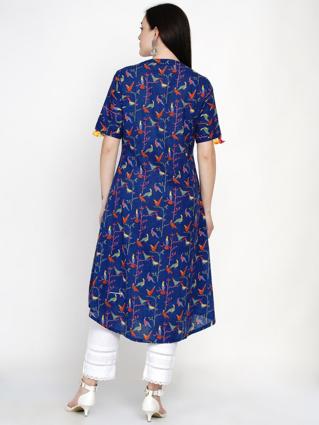 Women's Indigo Printed Cotton Kurta Only - Women Republic - Indiakreations