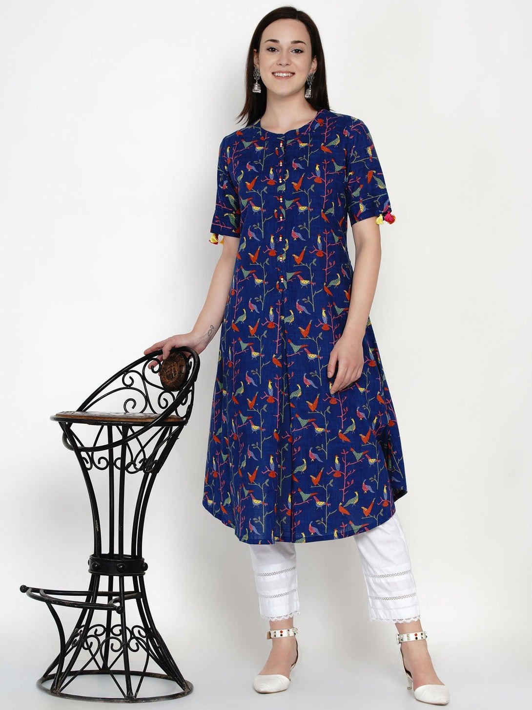 Women's Indigo Printed Cotton Kurta Only - Women Republic - Indiakreations