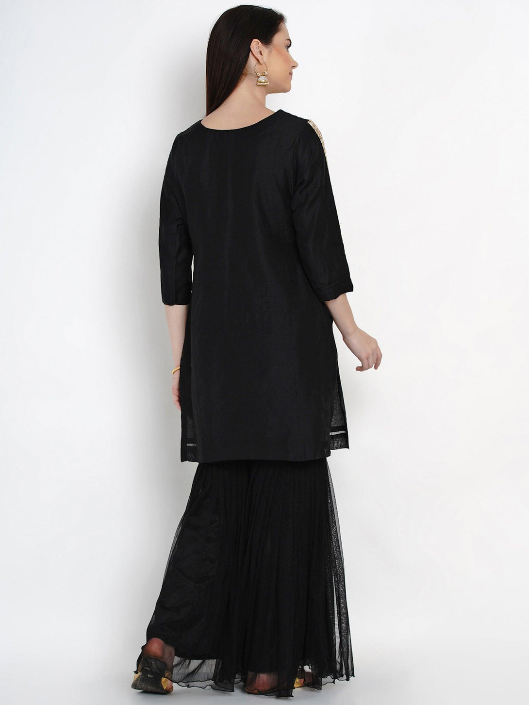 Women's Black Chanderi Kurta with Sharara - Women Republic - Indiakreations