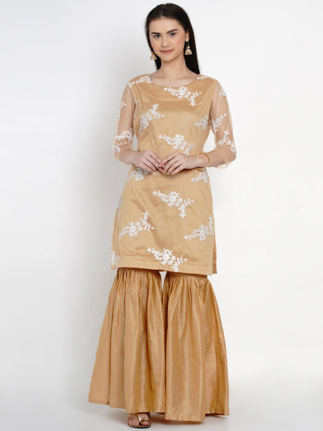 Women's Golden Net Kurta Set with Sequence Work - Women Republic - Indiakreations