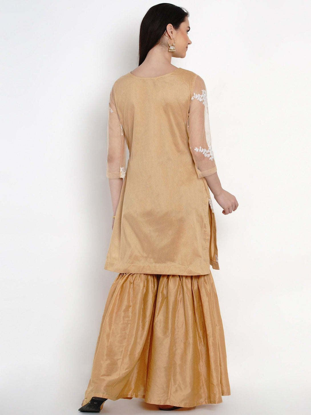 Women's Golden Net Kurta Set with Sequence Work - Women Republic - Indiakreations