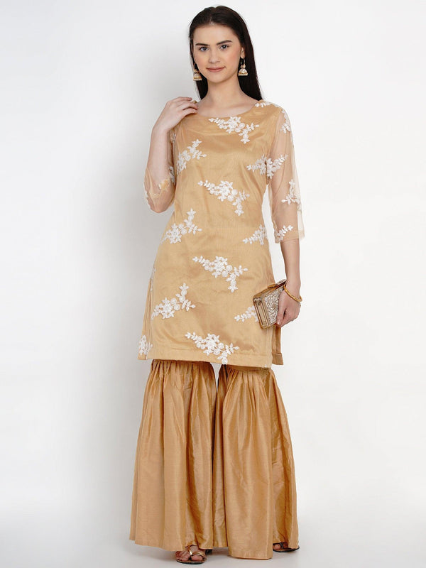 Women's Golden Net Kurta Set with Sequence Work - Women Republic - Indiakreations