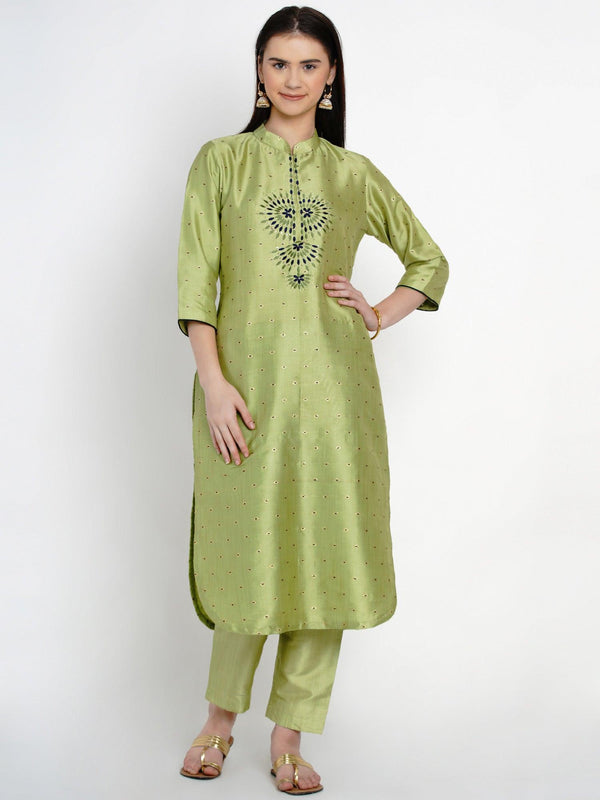 Women's Green Polyester Kurta set - Women Republic - Indiakreations