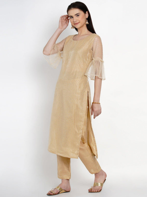 Women's Golden Net Embellished Kurta Set - Women Republic - Indiakreations