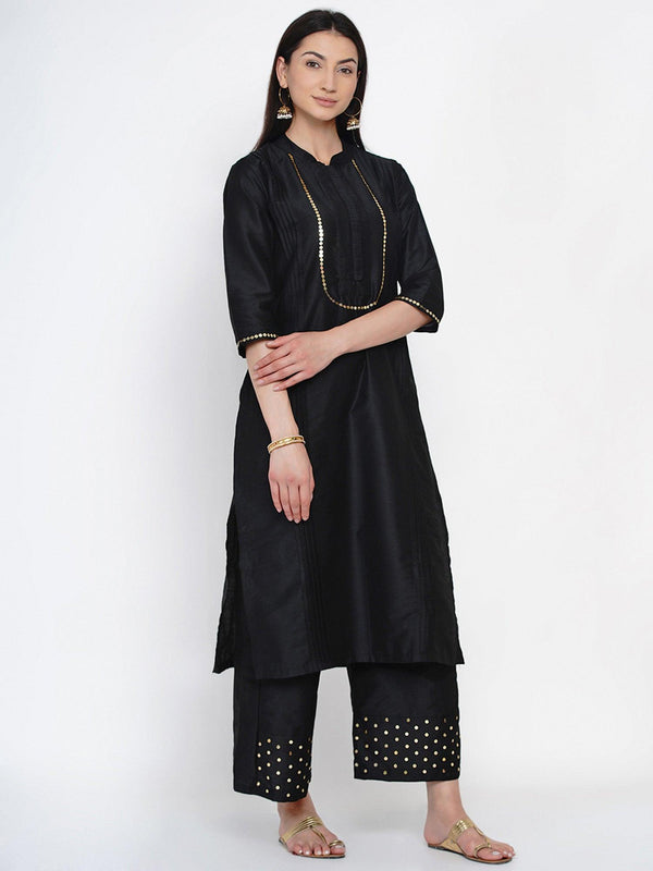 Women's Black Cotton Blended Kurta Set with Sequence Work - Women Republic - Indiakreations