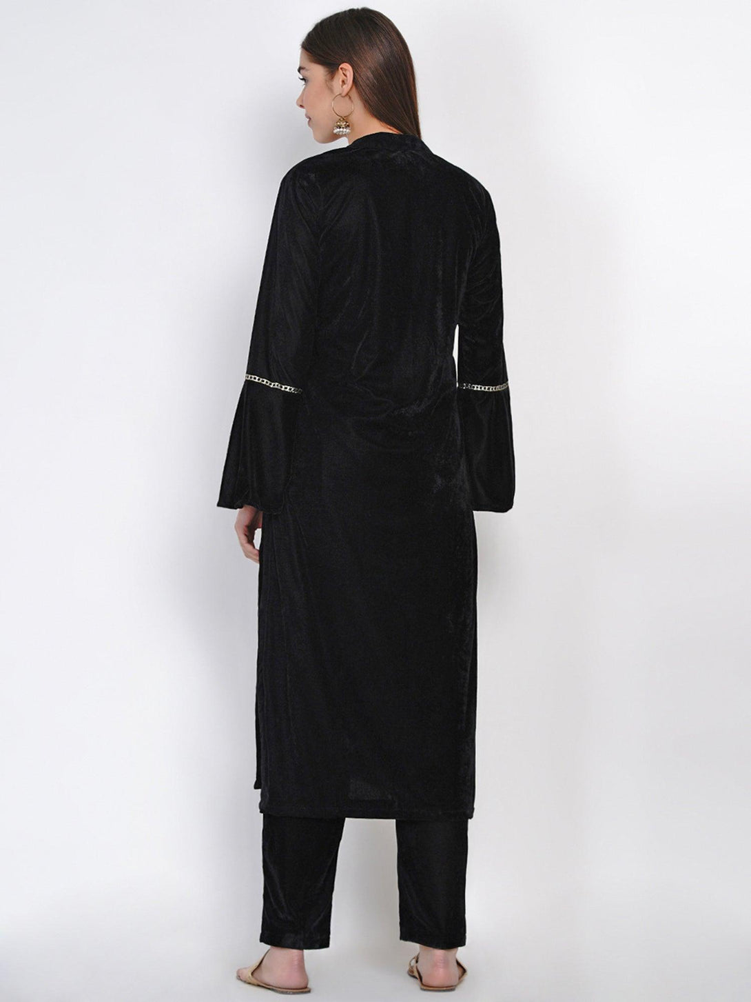 Women's Black Velvet Embroidered Kurta Set with Sequence Work - Women Republic - Indiakreations