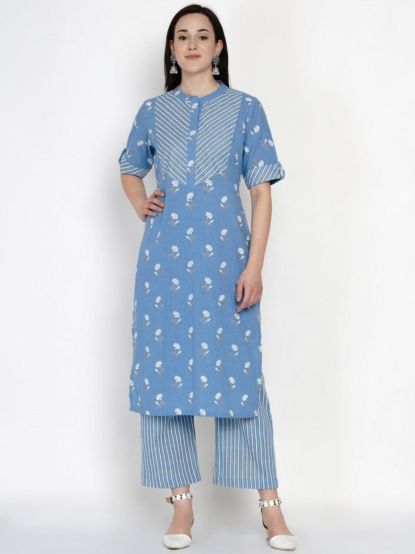 Women's Blue Checks Cotton Kurta with Palazzo - Women Republic - Indiakreations