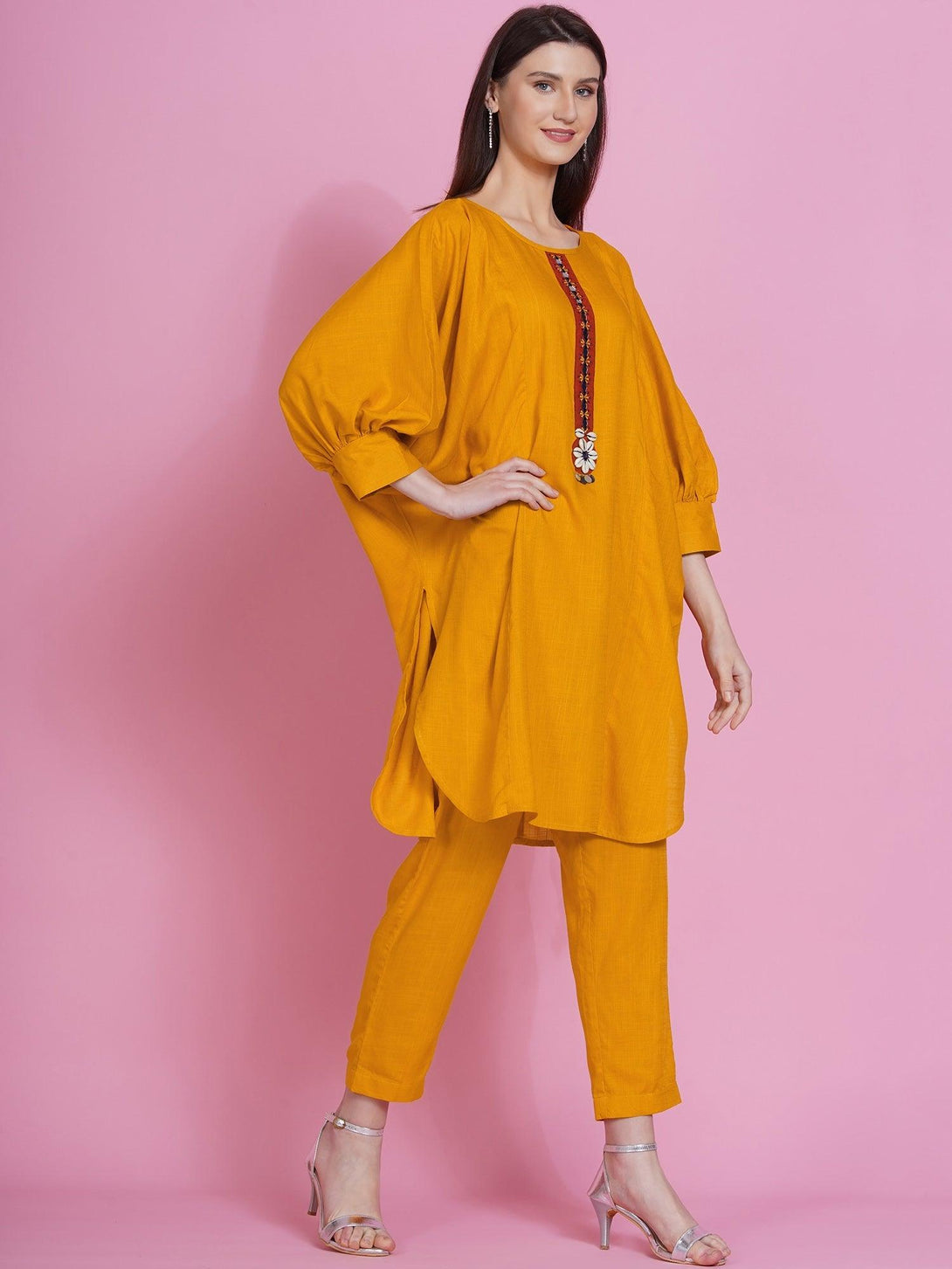 Women's Yellow Rayon Boxed Kurta with Pants - Women Republic - Indiakreations