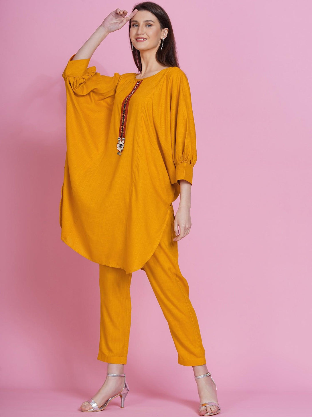 Women's Yellow Rayon Boxed Kurta with Pants - Women Republic - Indiakreations