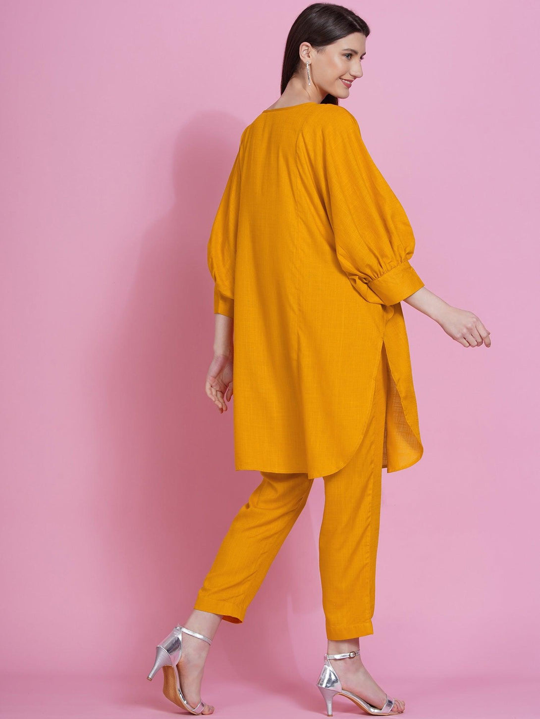 Women's Yellow Rayon Boxed Kurta with Pants - Women Republic - Indiakreations