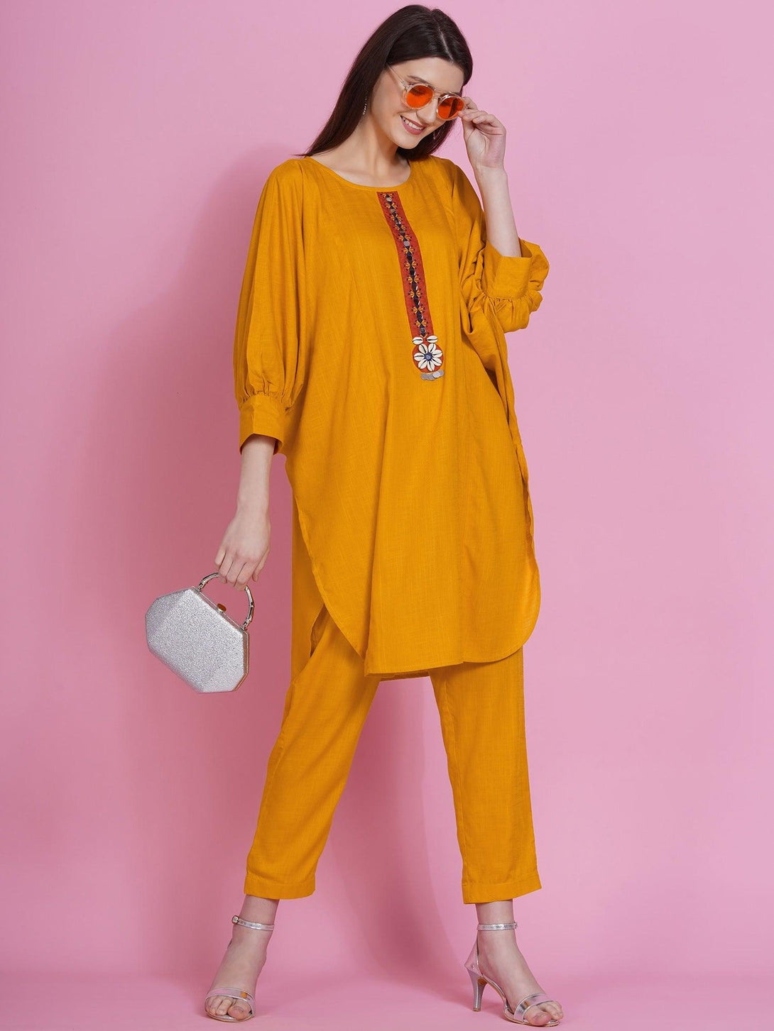 Women's Yellow Rayon Boxed Kurta with Pants - Women Republic - Indiakreations