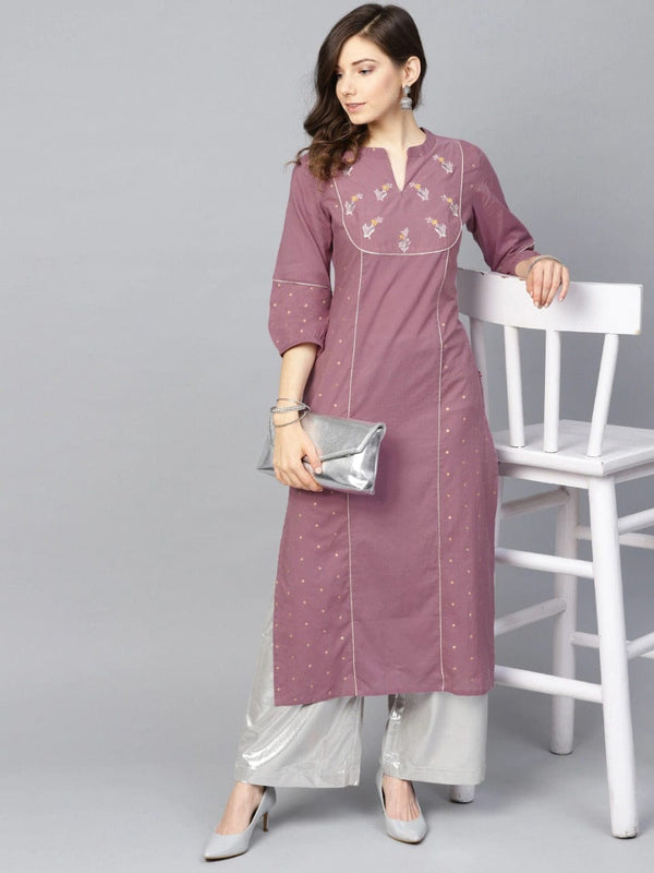 Women's Purple Foil Print Straight Kurta - Varanga