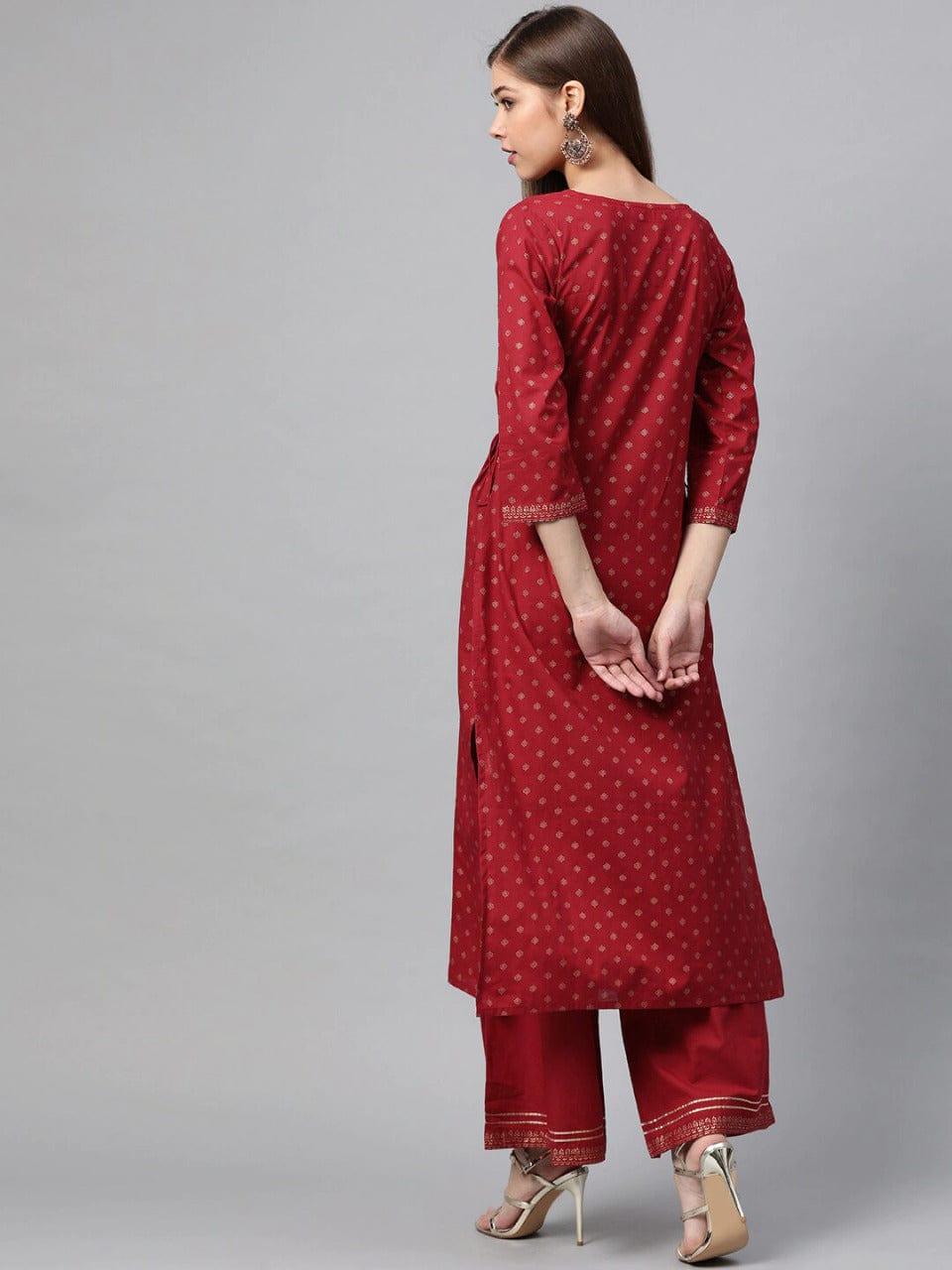 Varanga Maroon Ethnic Motifs Printed Kurta with Palazzos - Indiakreations