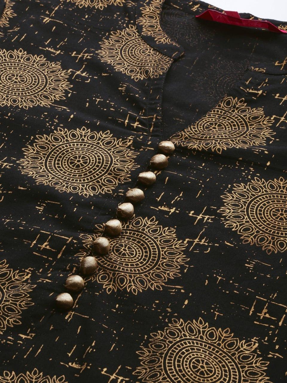 Varanga Black & Gold-Toned Ethnic Motifs Printed Kurta - Indiakreations