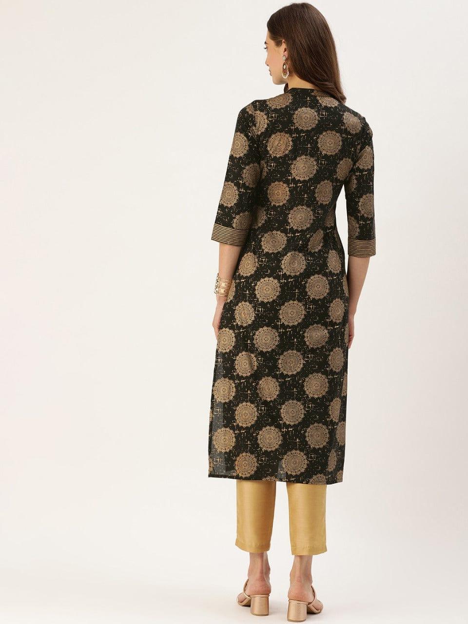 Varanga Black & Gold-Toned Ethnic Motifs Printed Kurta - Indiakreations