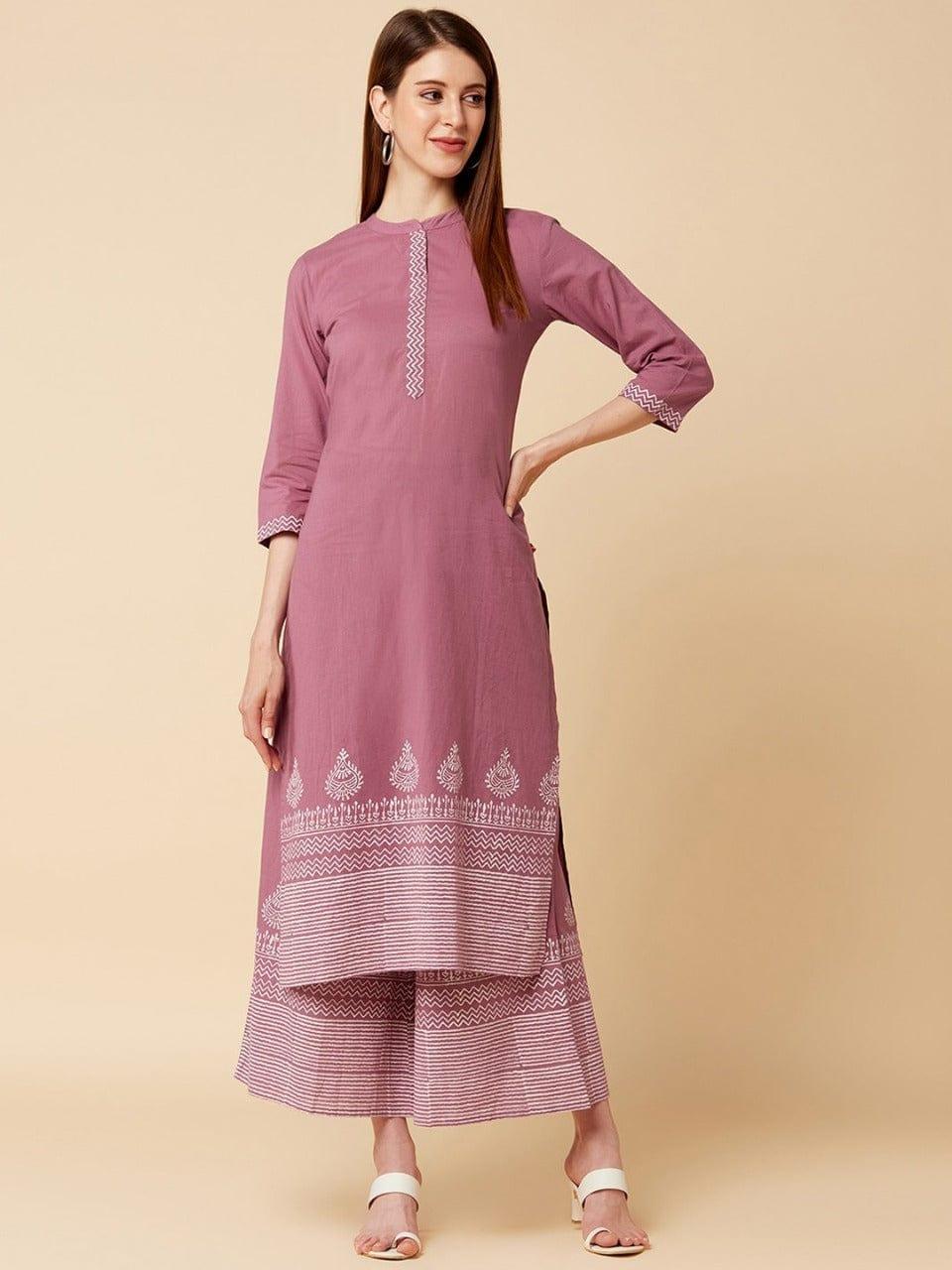 Varanga Mauve Printed Kurta with Sharara - Indiakreations