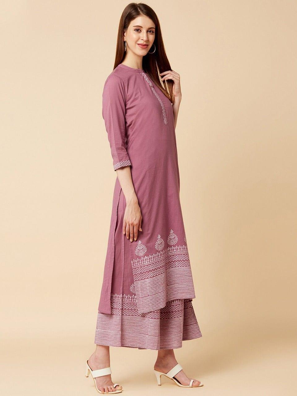 Varanga Mauve Printed Kurta with Sharara - Indiakreations