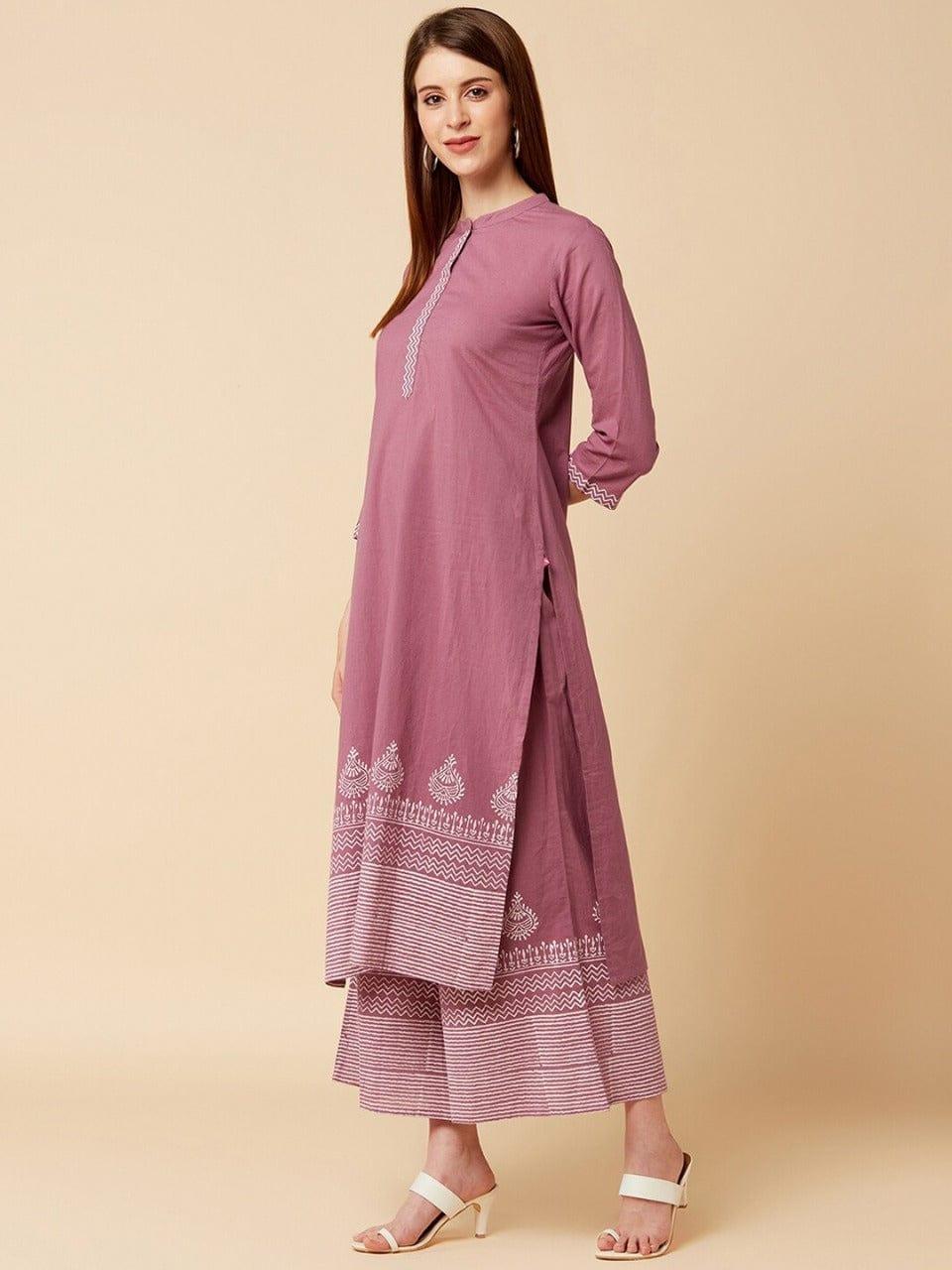 Varanga Mauve Printed Kurta with Sharara - Indiakreations