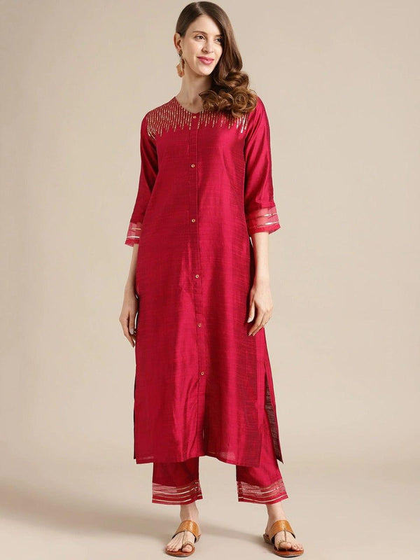 Varanga Red Kurta with Trousers - Indiakreations