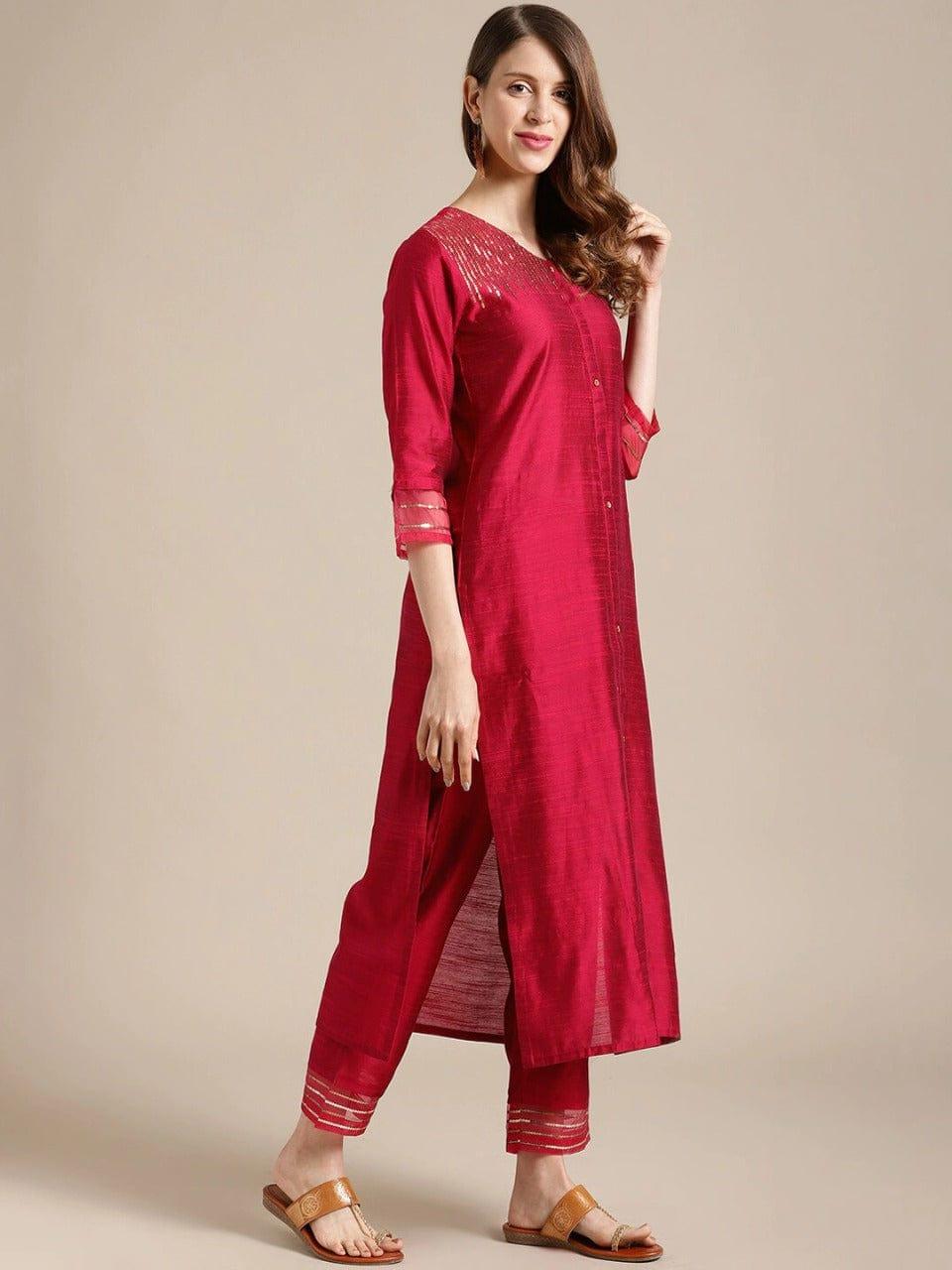 Varanga Red Kurta with Trousers - Indiakreations