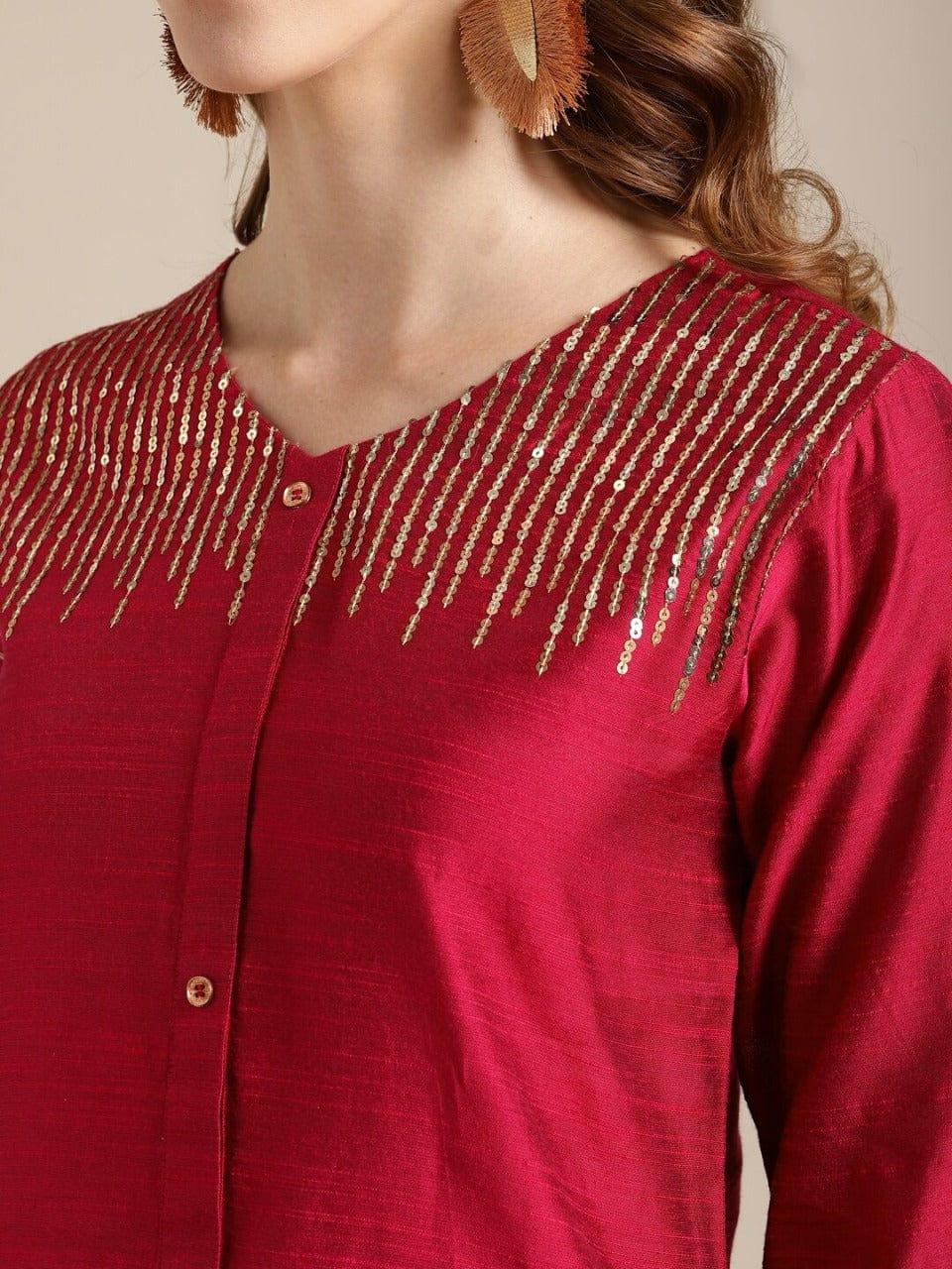 Varanga Red Kurta with Trousers - Indiakreations