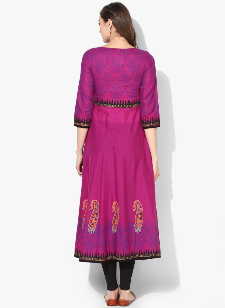 Women's Purple Ethnic Motifs Printed Cotton Anarkali Kurta - Wahe-Noor - Indiakreations