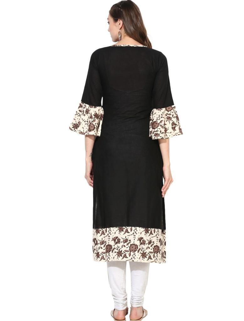 Women's Black Printed Straight Kurta - Wahe-Noor - Indiakreations