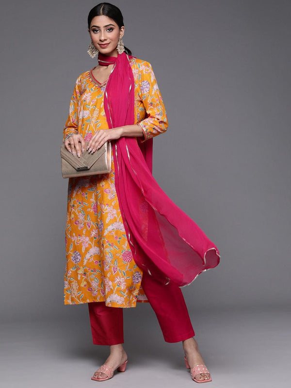 Women's Mustard Yellow Ethnic Motifs Printed Kurta with Trousers & Dupatta - Varanga