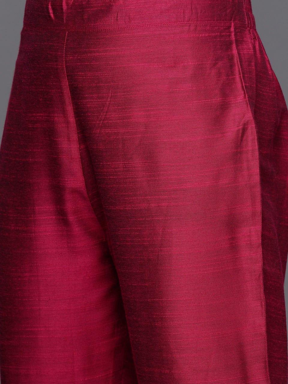 Varanga Magenta Ethnic Motifs Embroidered Kurta with Trousers & With Dupatta - Indiakreations