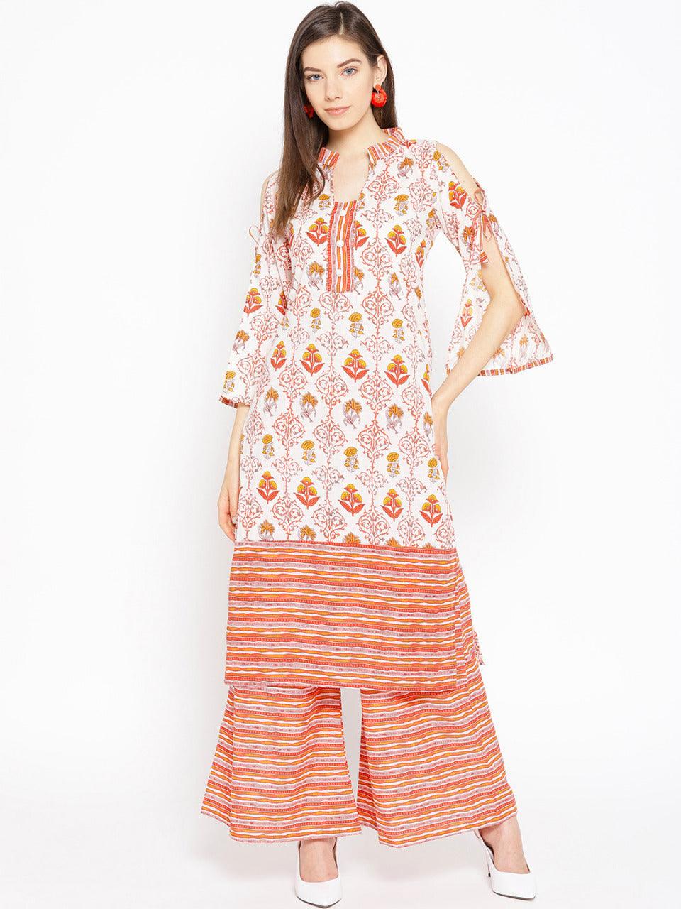 Women's Floral Printed Kurta Palazzo Set - Wahe-Noor - Indiakreations