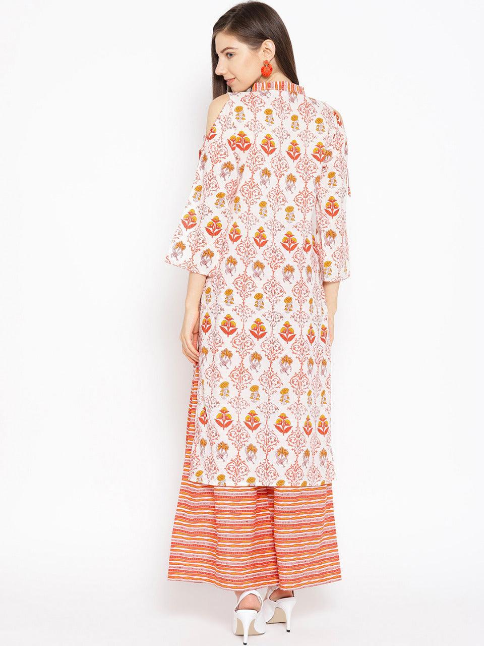 Women's Floral Printed Kurta Palazzo Set - Wahe-Noor - Indiakreations