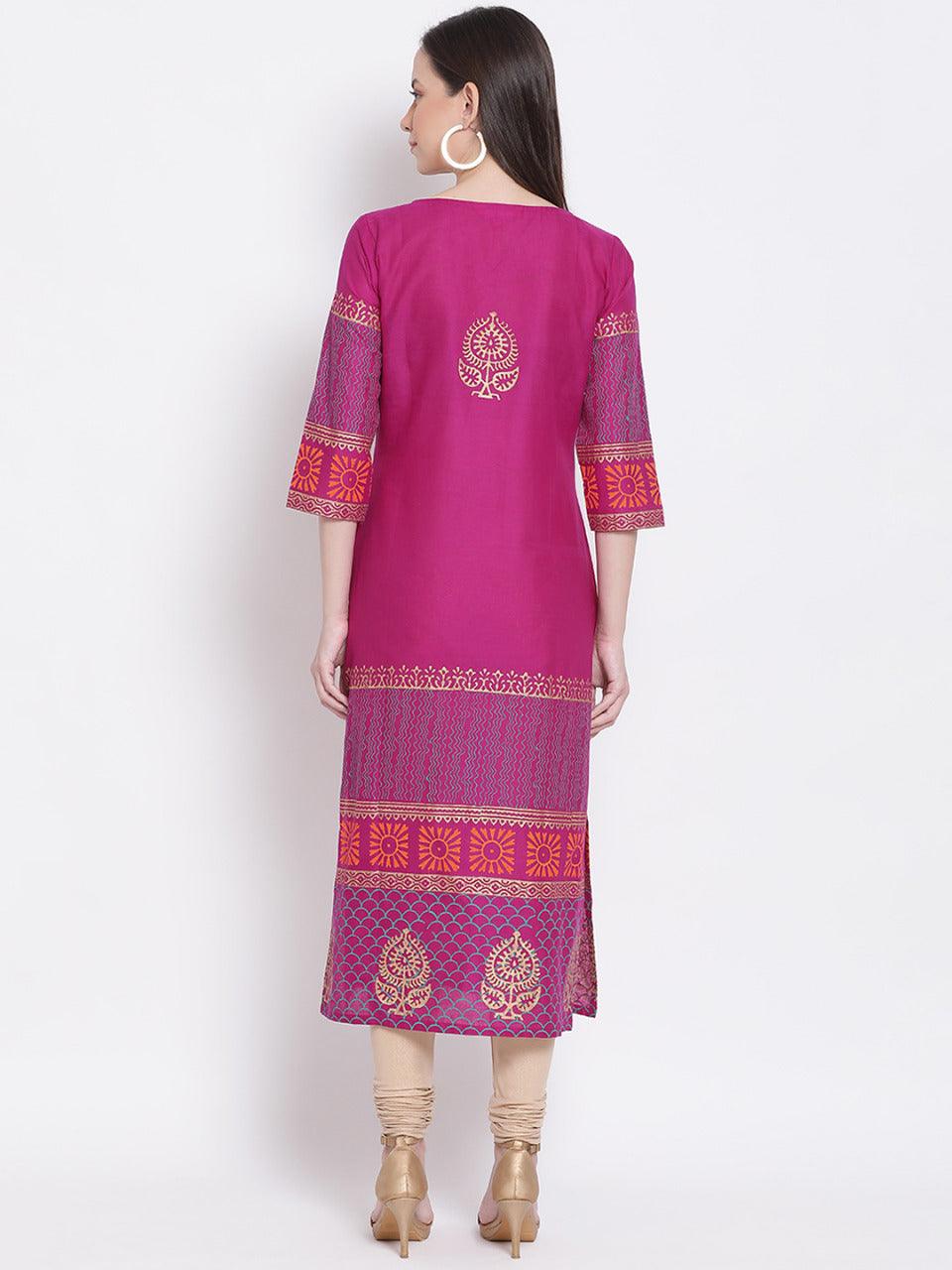 Women's Purple Ethnic Motifs Printed Straight Kurta - Wahe-Noor - Indiakreations