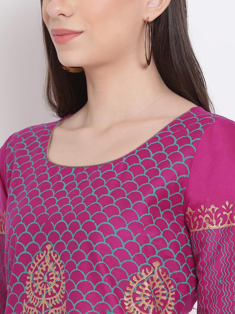 Women's Purple Ethnic Motifs Printed Straight Kurta - Wahe-Noor - Indiakreations