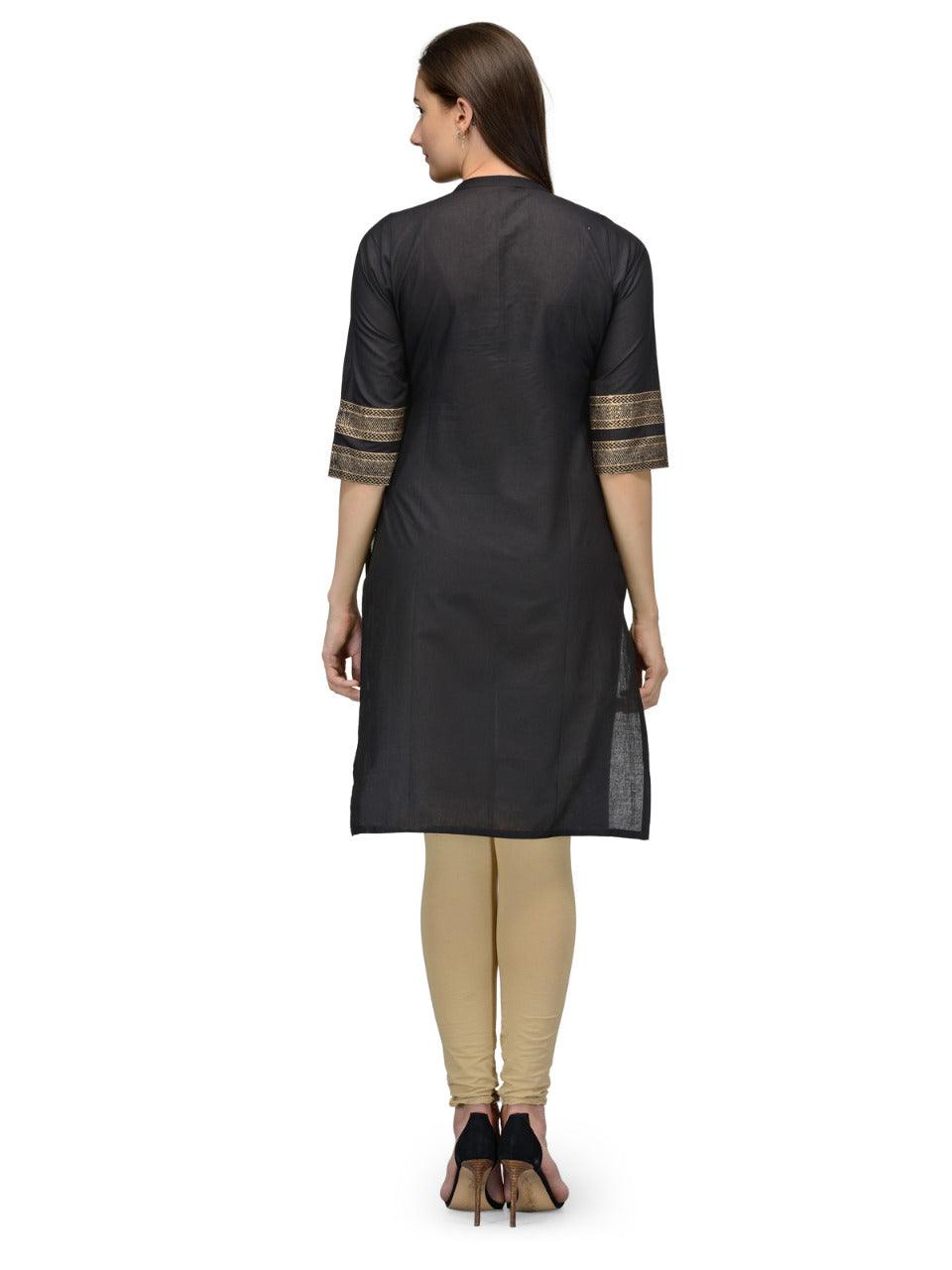 Women's Black Printed Straight Kurta - Wahe-Noor - Indiakreations