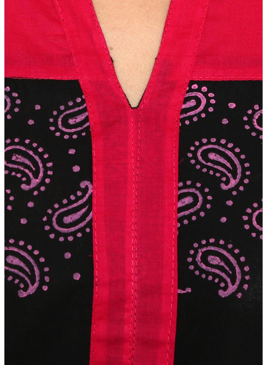 Women's Black & Red Block Printed Straight Kurta - Wahe-Noor - Indiakreations