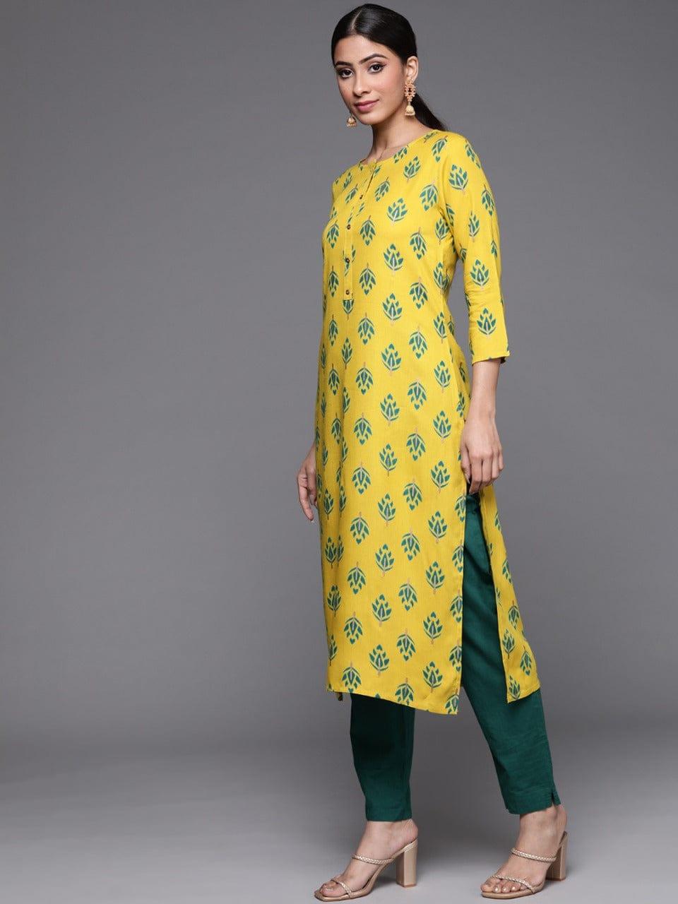 KSUT Women Yellow & Green Ethnic Motifs Printed Kurta - Indiakreations