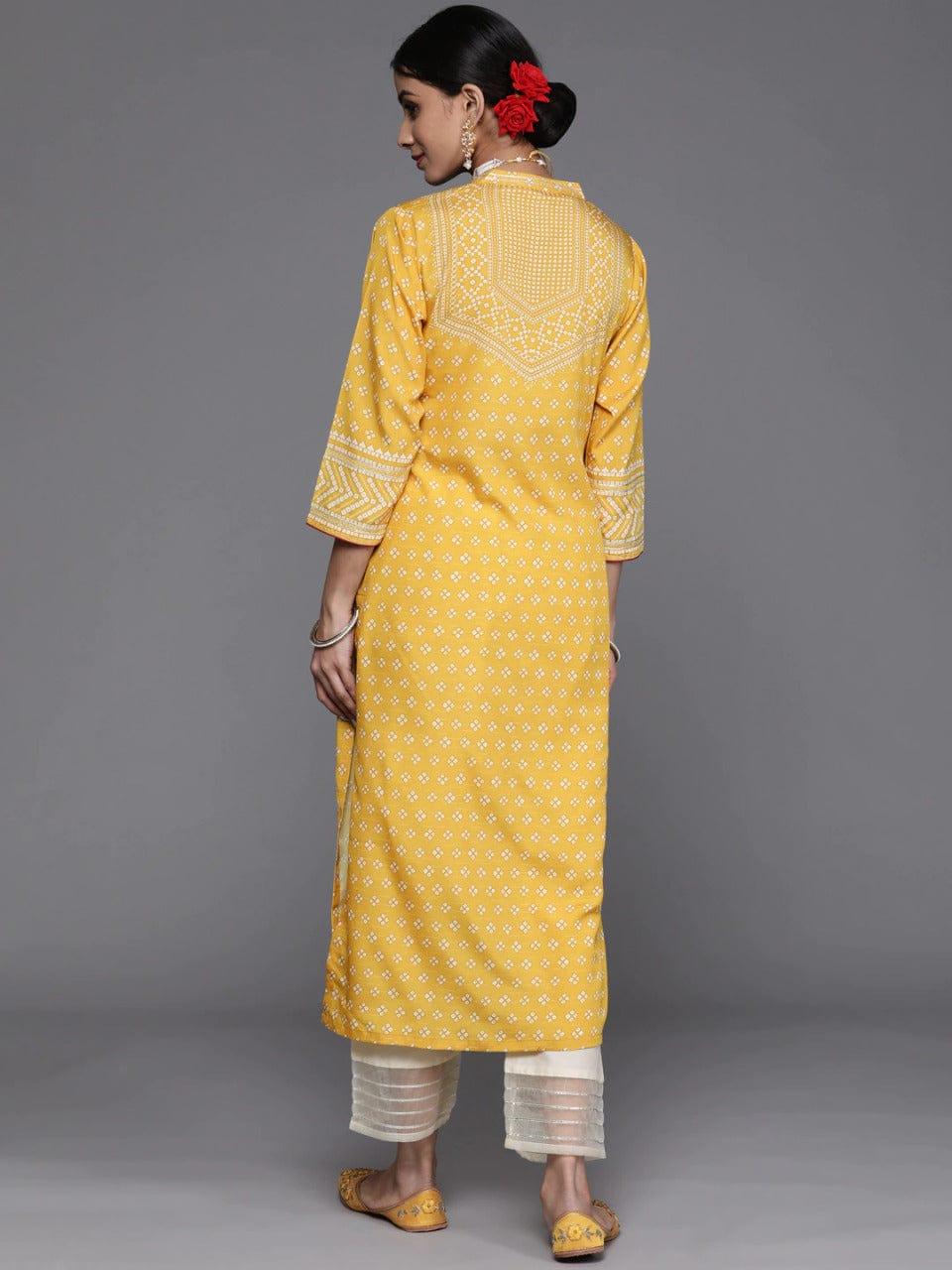 Varanga Women Yellow & White Ethnic Motifs Printed Kurta with Trousers - Indiakreations