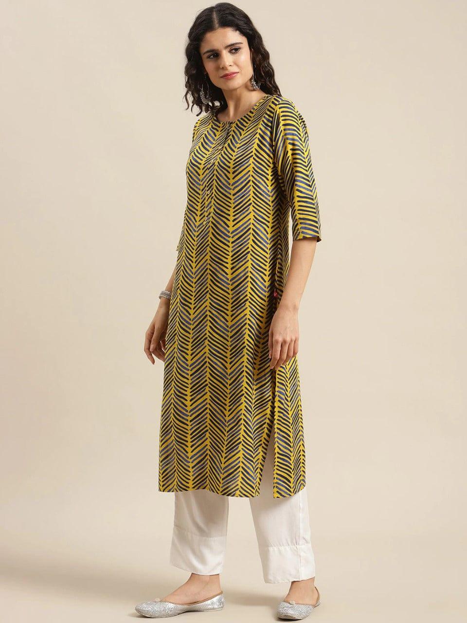 KSUT Women Yellow Geometric Printed Straight Kurta - Indiakreations