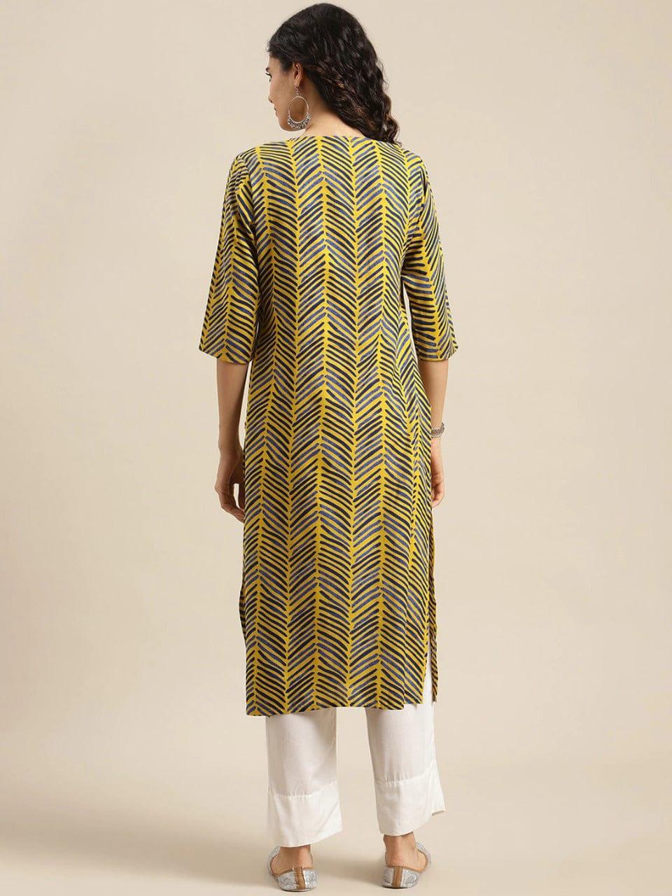 KSUT Women Yellow Geometric Printed Straight Kurta - Indiakreations