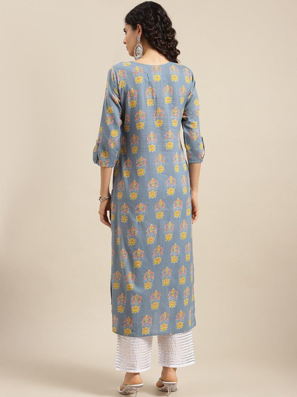 KSUT Women Grey & Yellow Floral Printed Kurta - Indiakreations