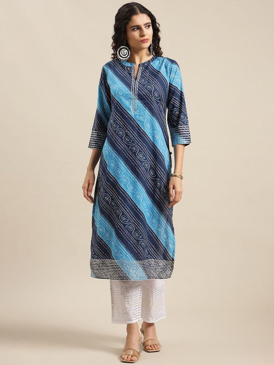 Varanga Women Navy Blue Bandhani Printed Kurta - Indiakreations