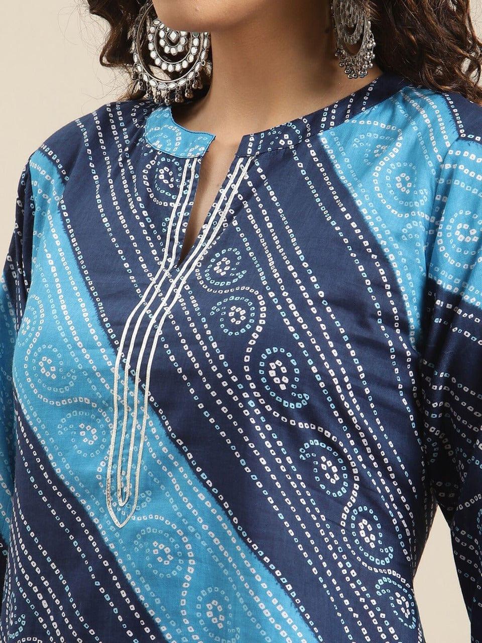 Varanga Women Navy Blue Bandhani Printed Kurta - Indiakreations