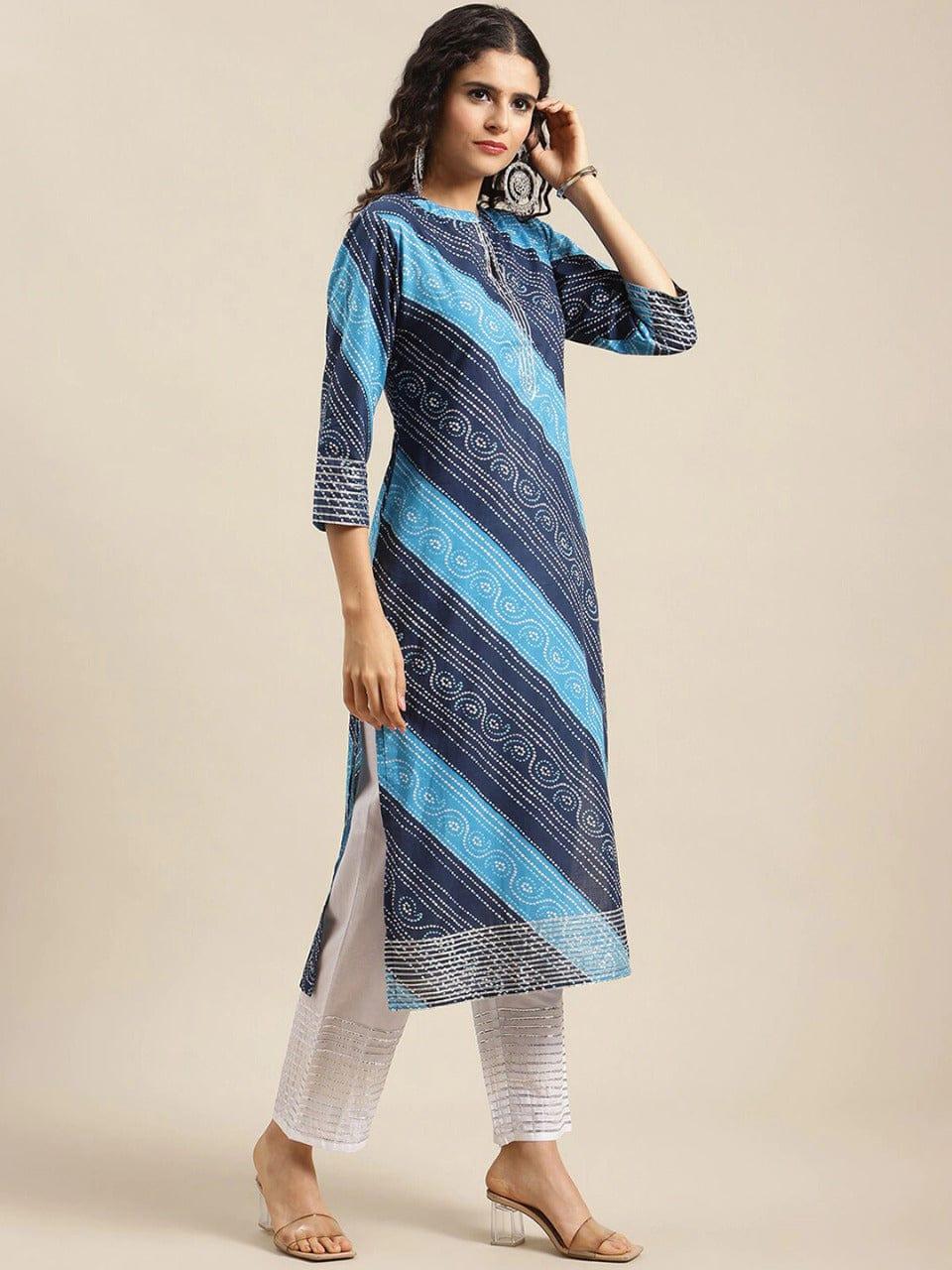 Varanga Women Navy Blue Bandhani Printed Kurta - Indiakreations